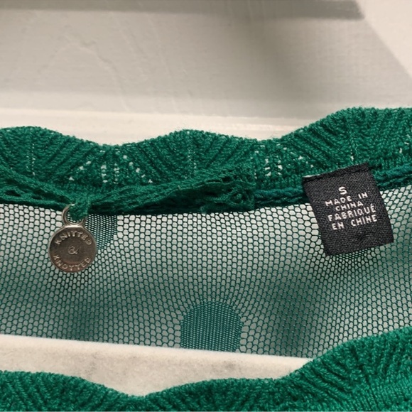 Anthropologie Knitted & Knotted Emerald Green Mirage Lace Polkadot Knit Sweater - Picture 7 of 7